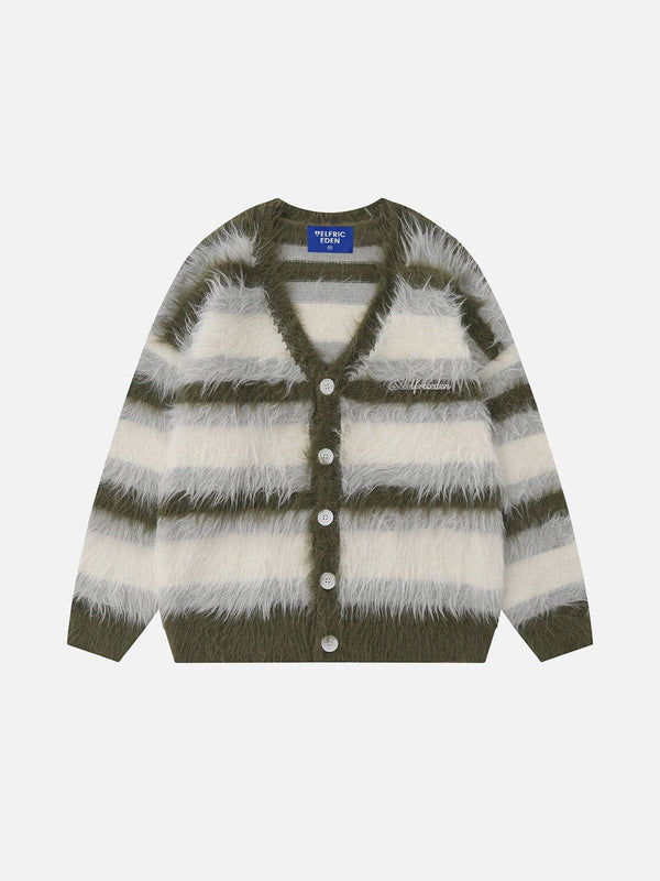 Fvshya Color Blocking Striped Fuzzy Cardigan