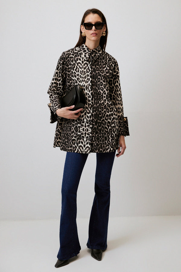 %100 PAMUKLU GENİŞ MANŞETLİ DESENLİ GÖMLEK