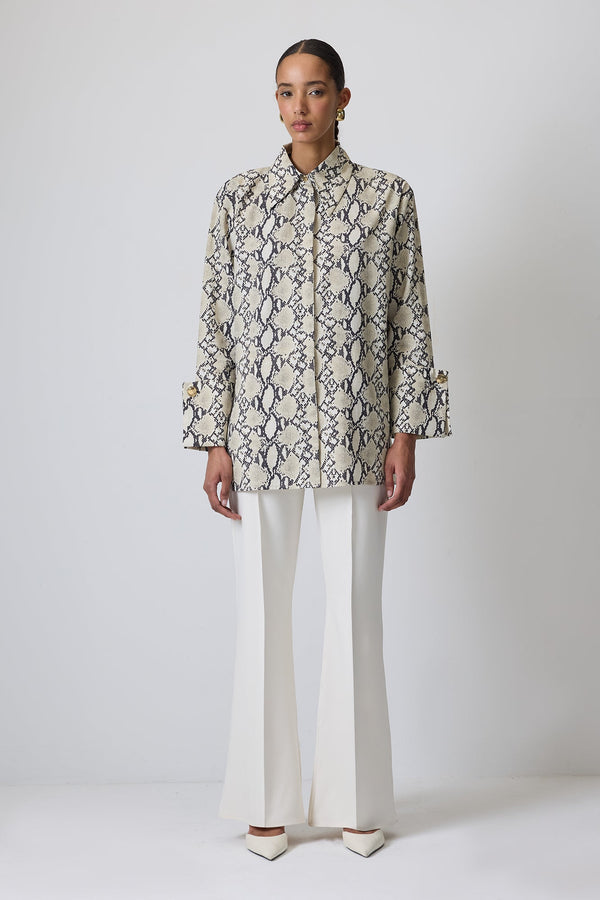 %100 PAMUKLU GENİŞ MANŞETLİ DESENLİ GÖMLEK