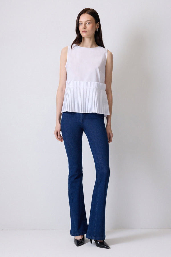 %100 PAMUKLU ETEK UCU PİLİSELİ BLUZ