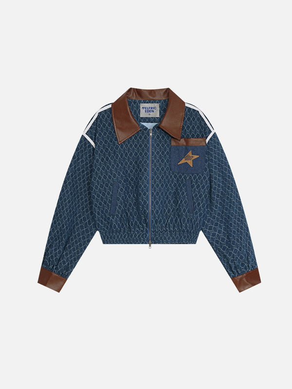 Fvshya Vintage Denim Jacquard Cropped Jacket